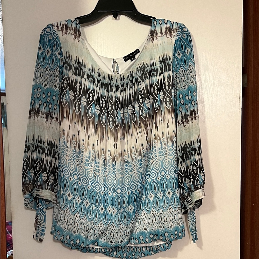 Sara Michelle Teal and Black Patterned Blouse